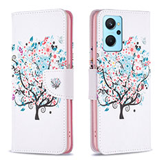 Leather Case Stands Fashionable Pattern Flip Cover Holder B01F for Oppo A96 4G White