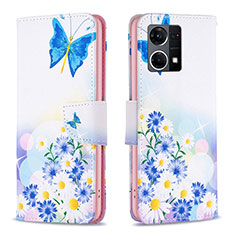 Leather Case Stands Fashionable Pattern Flip Cover Holder B01F for Oppo F21s Pro 4G Blue