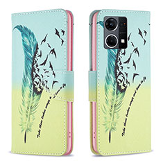 Leather Case Stands Fashionable Pattern Flip Cover Holder B01F for Oppo F21s Pro 4G Matcha Green