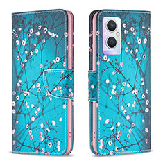 Leather Case Stands Fashionable Pattern Flip Cover Holder B01F for Oppo F21s Pro 5G Cyan