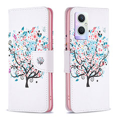 Leather Case Stands Fashionable Pattern Flip Cover Holder B01F for Oppo F21s Pro 5G White