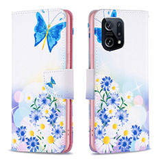 Leather Case Stands Fashionable Pattern Flip Cover Holder B01F for Oppo Find X5 5G Blue
