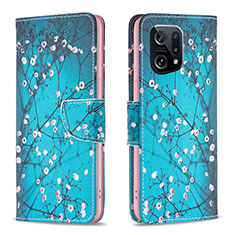 Leather Case Stands Fashionable Pattern Flip Cover Holder B01F for Oppo Find X5 5G Cyan