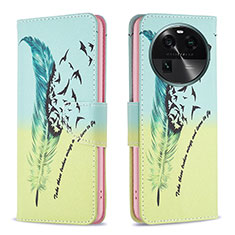 Leather Case Stands Fashionable Pattern Flip Cover Holder B01F for Oppo Find X6 5G Matcha Green