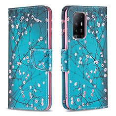 Leather Case Stands Fashionable Pattern Flip Cover Holder B01F for Oppo Reno5 Z 5G Cyan