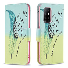 Leather Case Stands Fashionable Pattern Flip Cover Holder B01F for Oppo Reno5 Z 5G Matcha Green