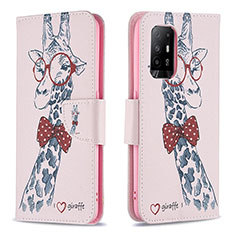 Leather Case Stands Fashionable Pattern Flip Cover Holder B01F for Oppo Reno5 Z 5G Pink