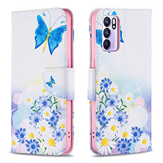 Leather Case Stands Fashionable Pattern Flip Cover Holder B01F for Oppo Reno6 5G Blue