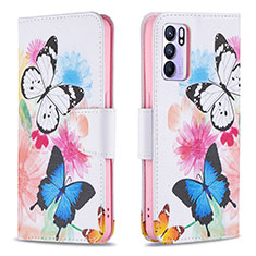 Leather Case Stands Fashionable Pattern Flip Cover Holder B01F for Oppo Reno6 5G Colorful