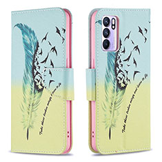 Leather Case Stands Fashionable Pattern Flip Cover Holder B01F for Oppo Reno6 5G Matcha Green