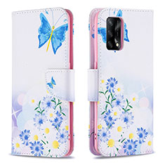 Leather Case Stands Fashionable Pattern Flip Cover Holder B01F for Oppo Reno6 Lite Blue