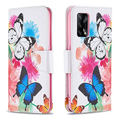 Leather Case Stands Fashionable Pattern Flip Cover Holder B01F for Oppo Reno6 Lite Colorful