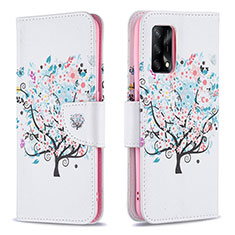 Leather Case Stands Fashionable Pattern Flip Cover Holder B01F for Oppo Reno6 Lite White