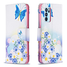 Leather Case Stands Fashionable Pattern Flip Cover Holder B01F for Oppo Reno6 Pro 5G India Blue