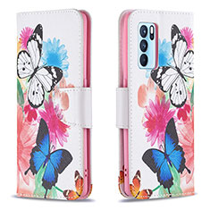 Leather Case Stands Fashionable Pattern Flip Cover Holder B01F for Oppo Reno6 Pro 5G India Colorful