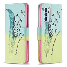 Leather Case Stands Fashionable Pattern Flip Cover Holder B01F for Oppo Reno6 Pro 5G India Matcha Green