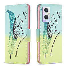 Leather Case Stands Fashionable Pattern Flip Cover Holder B01F for Oppo Reno7 Lite 5G Matcha Green