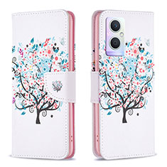 Leather Case Stands Fashionable Pattern Flip Cover Holder B01F for Oppo Reno7 Lite 5G White
