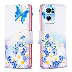 Leather Case Stands Fashionable Pattern Flip Cover Holder B01F for Oppo Reno7 Pro 5G Blue