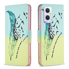 Leather Case Stands Fashionable Pattern Flip Cover Holder B01F for Oppo Reno7 Z 5G Matcha Green