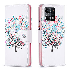 Leather Case Stands Fashionable Pattern Flip Cover Holder B01F for Oppo Reno8 4G White