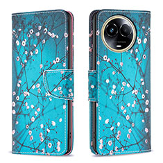 Leather Case Stands Fashionable Pattern Flip Cover Holder B01F for Realme 11 5G Cyan