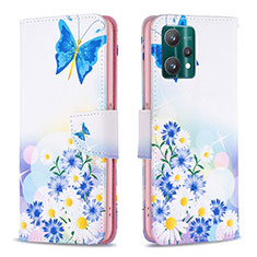 Leather Case Stands Fashionable Pattern Flip Cover Holder B01F for Realme 9 5G Blue