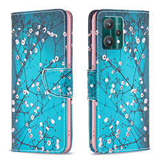 Leather Case Stands Fashionable Pattern Flip Cover Holder B01F for Realme 9 5G Cyan