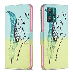 Leather Case Stands Fashionable Pattern Flip Cover Holder B01F for Realme 9 5G Matcha Green
