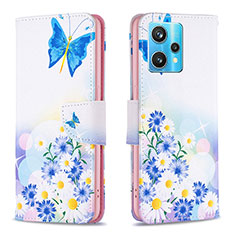 Leather Case Stands Fashionable Pattern Flip Cover Holder B01F for Realme 9 Pro+ Plus 5G Blue