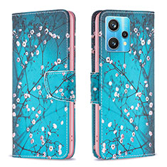 Leather Case Stands Fashionable Pattern Flip Cover Holder B01F for Realme 9 Pro+ Plus 5G Cyan