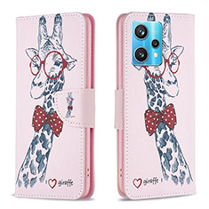 Leather Case Stands Fashionable Pattern Flip Cover Holder B01F for Realme 9 Pro+ Plus 5G Pink