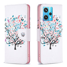 Leather Case Stands Fashionable Pattern Flip Cover Holder B01F for Realme 9 Pro+ Plus 5G White