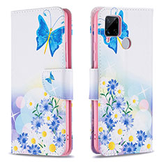 Leather Case Stands Fashionable Pattern Flip Cover Holder B01F for Realme C25 Blue