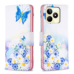 Leather Case Stands Fashionable Pattern Flip Cover Holder B01F for Realme C51 Blue