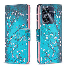 Leather Case Stands Fashionable Pattern Flip Cover Holder B01F for Realme C55 Cyan