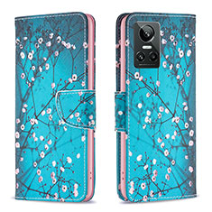 Leather Case Stands Fashionable Pattern Flip Cover Holder B01F for Realme GT Neo3 5G Cyan
