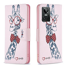 Leather Case Stands Fashionable Pattern Flip Cover Holder B01F for Realme GT Neo3 5G Pink