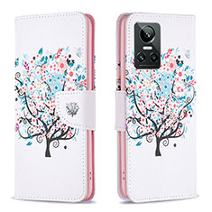 Leather Case Stands Fashionable Pattern Flip Cover Holder B01F for Realme GT Neo3 5G White