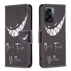 Leather Case Stands Fashionable Pattern Flip Cover Holder B01F for Realme V23 5G Black