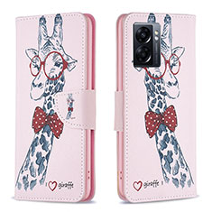 Leather Case Stands Fashionable Pattern Flip Cover Holder B01F for Realme V23 5G Pink