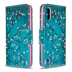 Leather Case Stands Fashionable Pattern Flip Cover Holder B01F for Samsung Galaxy A01 SM-A015 Cyan