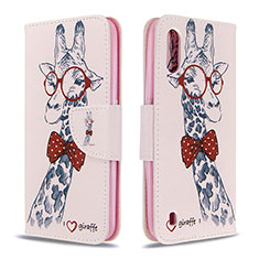 Leather Case Stands Fashionable Pattern Flip Cover Holder B01F for Samsung Galaxy A01 SM-A015 Pink