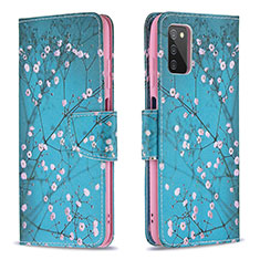 Leather Case Stands Fashionable Pattern Flip Cover Holder B01F for Samsung Galaxy A02s Cyan
