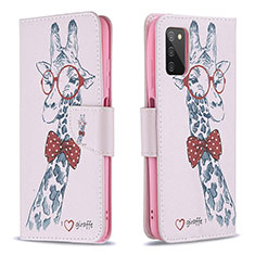 Leather Case Stands Fashionable Pattern Flip Cover Holder B01F for Samsung Galaxy A02s Pink