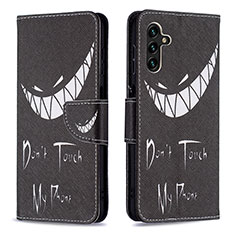 Leather Case Stands Fashionable Pattern Flip Cover Holder B01F for Samsung Galaxy A04s Black