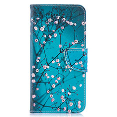 Leather Case Stands Fashionable Pattern Flip Cover Holder B01F for Samsung Galaxy A10 Cyan