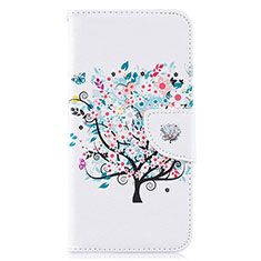 Leather Case Stands Fashionable Pattern Flip Cover Holder B01F for Samsung Galaxy A10 White