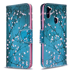 Leather Case Stands Fashionable Pattern Flip Cover Holder B01F for Samsung Galaxy A11 Cyan