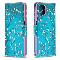 Leather Case Stands Fashionable Pattern Flip Cover Holder B01F for Samsung Galaxy A12 Cyan
